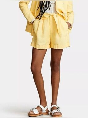 Polo Ralph Lauren Yellow Linen Womens Relaxed Fit Shorts Size 16 NWT $168